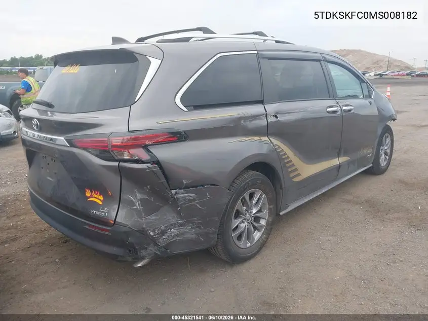 2021 Toyota Sienna Le VIN: 5TDKSKFC0MS008182 Lot: 45321541