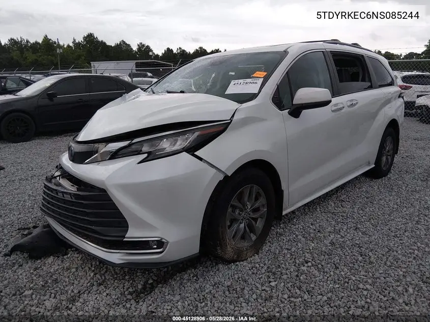 2022 Toyota Sienna Xle VIN: 5TDYRKEC6NS085244 Lot: 45128906