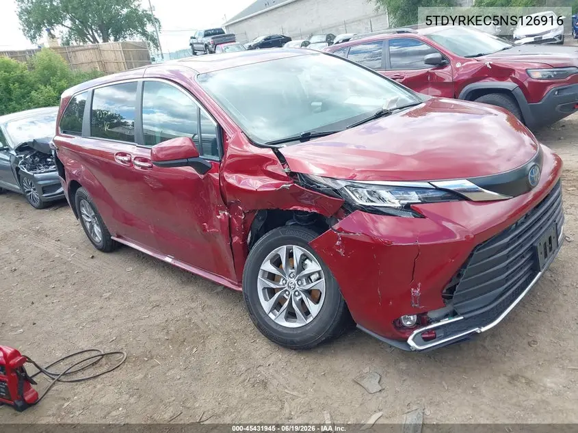 2022 Toyota Sienna Xle VIN: 5TDYRKEC5NS126916 Lot: 45431945
