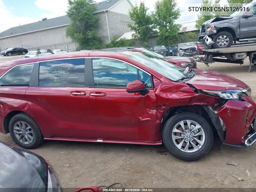2022 Toyota Sienna Xle VIN: 5TDYRKEC5NS126916 Lot: 45431945