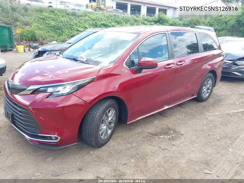2022 Toyota Sienna Xle VIN: 5TDYRKEC5NS126916 Lot: 45431945