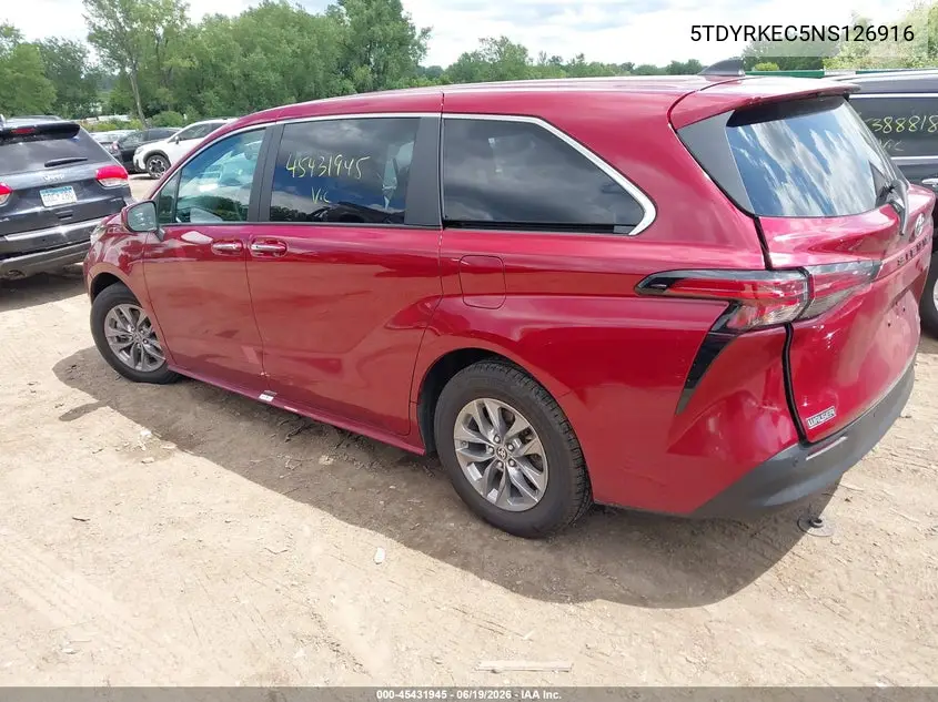 2022 Toyota Sienna Xle VIN: 5TDYRKEC5NS126916 Lot: 45431945