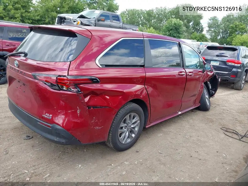 2022 Toyota Sienna Xle VIN: 5TDYRKEC5NS126916 Lot: 45431945
