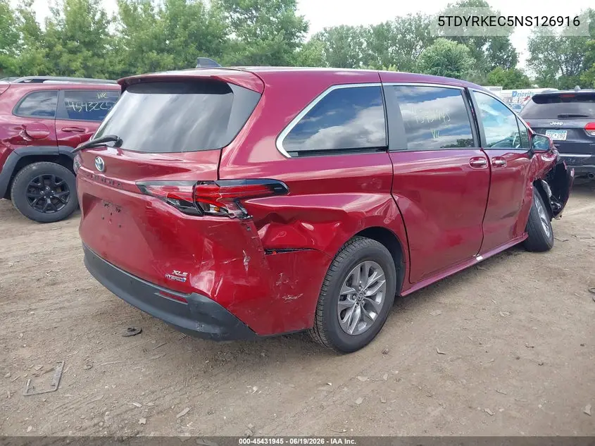 2022 Toyota Sienna Xle VIN: 5TDYRKEC5NS126916 Lot: 45431945