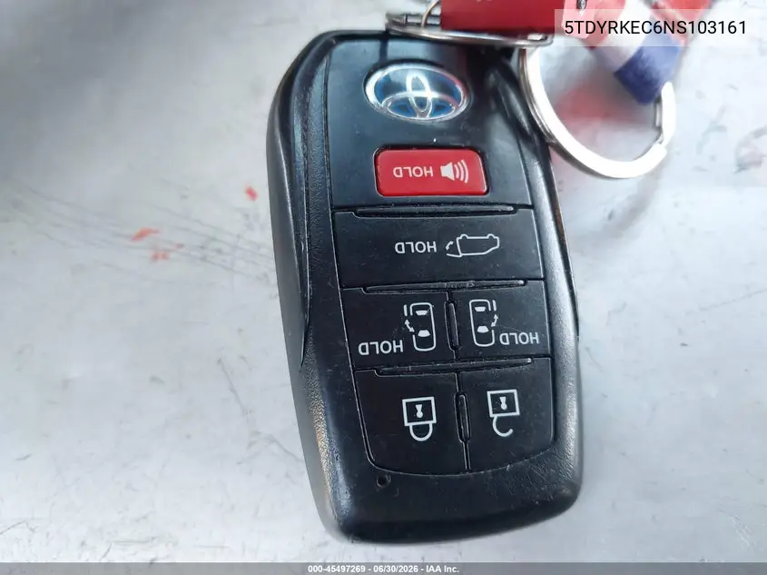 2022 Toyota Sienna Xle VIN: 5TDYRKEC6NS103161 Lot: 45497269
