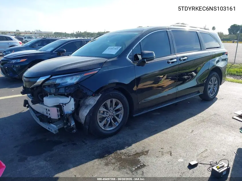 2022 Toyota Sienna Xle VIN: 5TDYRKEC6NS103161 Lot: 45497269