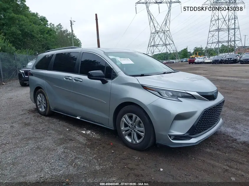 2022 Toyota Sienna Xse VIN: 5TDDSKFC0NS043038 Lot: 45568349
