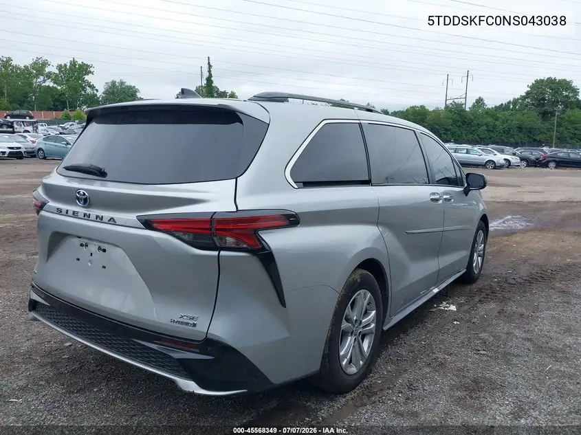 2022 Toyota Sienna Xse VIN: 5TDDSKFC0NS043038 Lot: 45568349