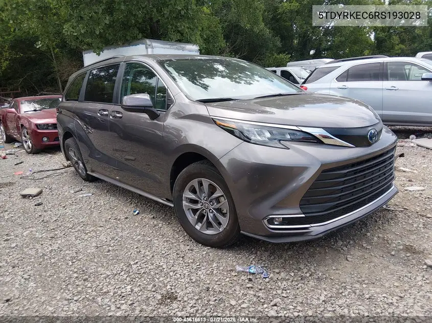 2024 Toyota Sienna Xle VIN: 5TDYRKEC6RS193028 Lot: 45616613