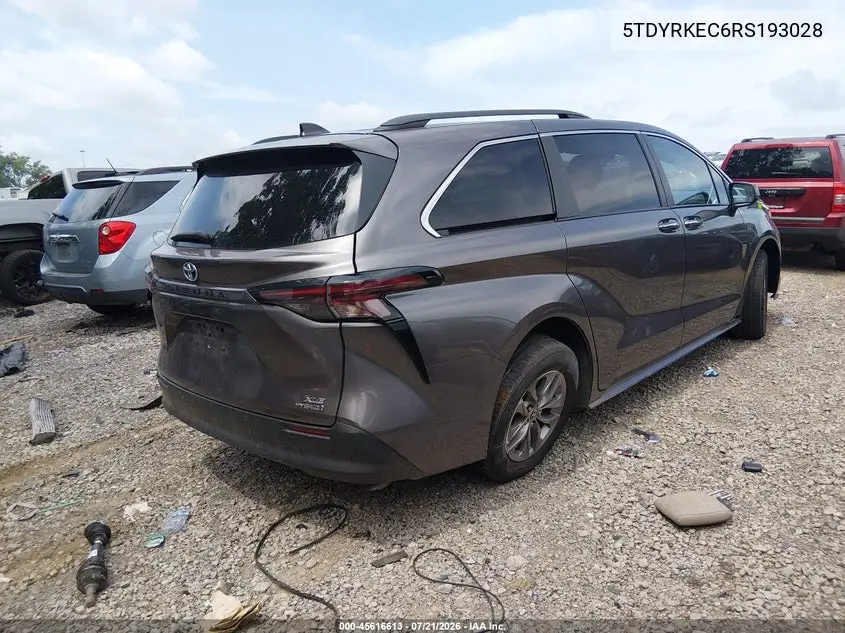 2024 Toyota Sienna Xle VIN: 5TDYRKEC6RS193028 Lot: 45616613