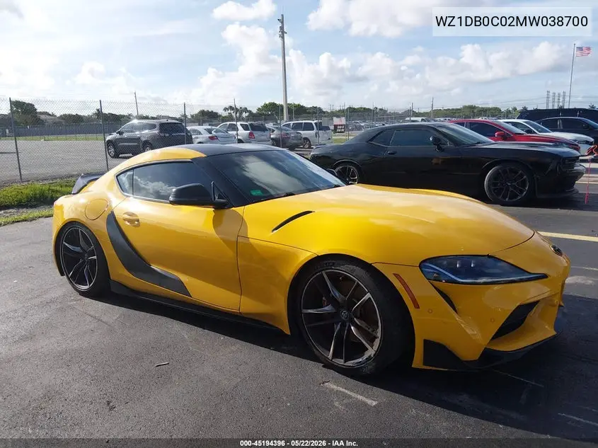 2021 Toyota Gr Supra 3.0 Premium VIN: WZ1DB0C02MW038700 Lot: 45194396