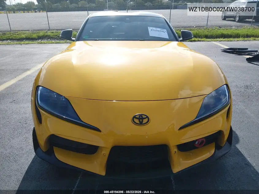 2021 Toyota Gr Supra 3.0 Premium VIN: WZ1DB0C02MW038700 Lot: 45194396