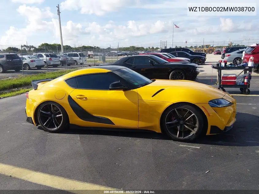 2021 Toyota Gr Supra 3.0 Premium VIN: WZ1DB0C02MW038700 Lot: 45194396