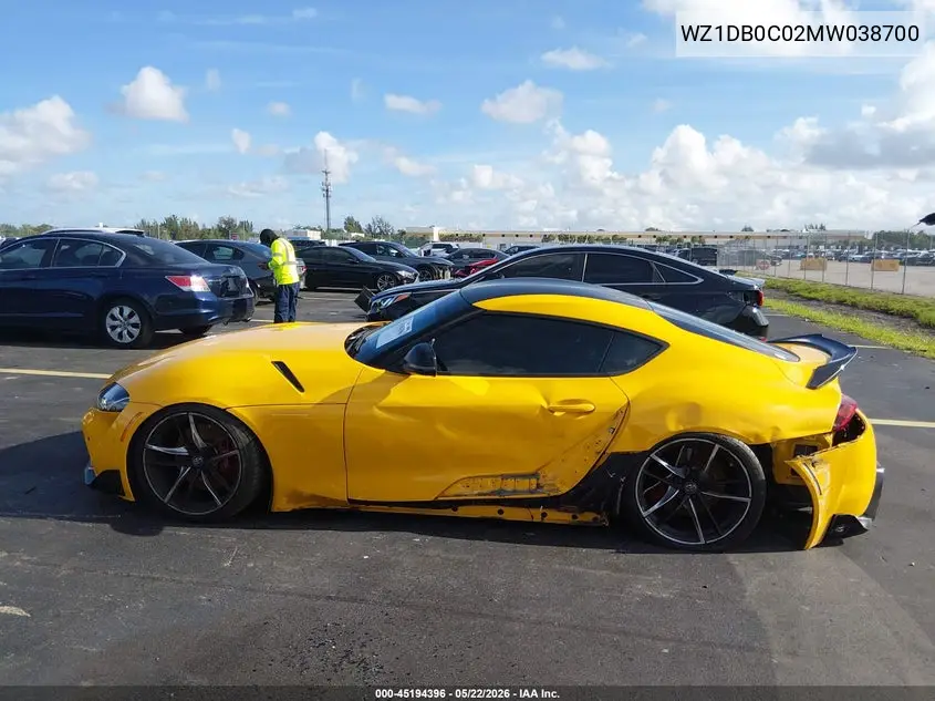 2021 Toyota Gr Supra 3.0 Premium VIN: WZ1DB0C02MW038700 Lot: 45194396