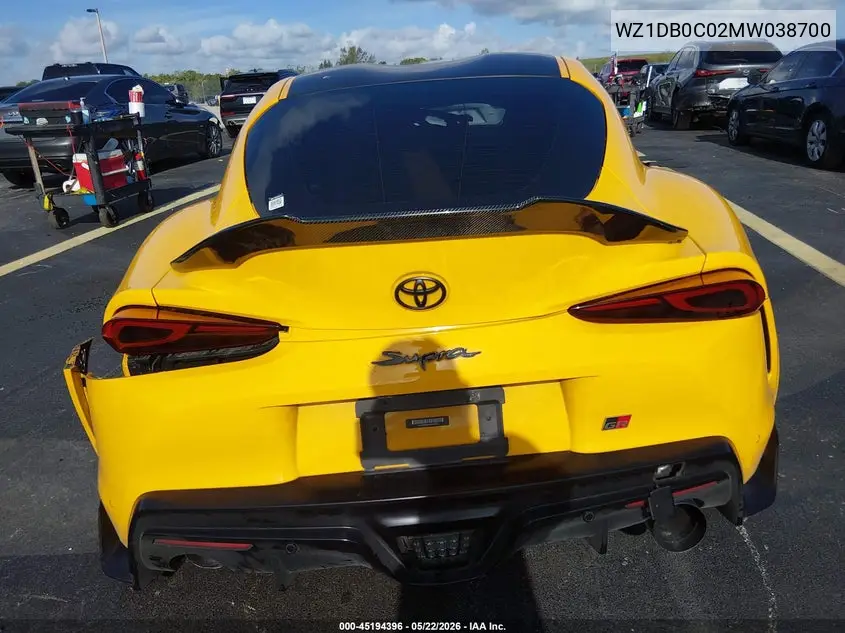 2021 Toyota Gr Supra 3.0 Premium VIN: WZ1DB0C02MW038700 Lot: 45194396