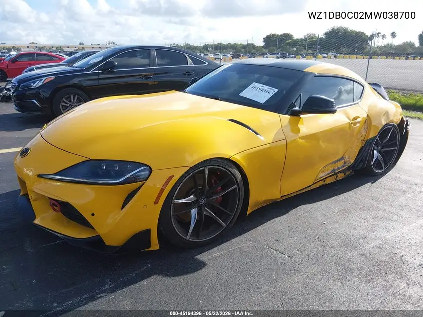 2021 Toyota Gr Supra 3.0 Premium VIN: WZ1DB0C02MW038700 Lot: 45194396
