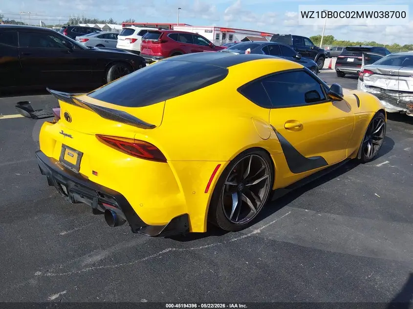 2021 Toyota Gr Supra 3.0 Premium VIN: WZ1DB0C02MW038700 Lot: 45194396