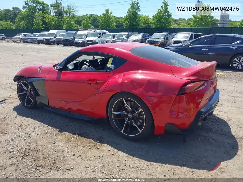 2021 Toyota Gr Supra 3.0 Premium VIN: WZ1DB0C08MW042475 Lot: 45236948