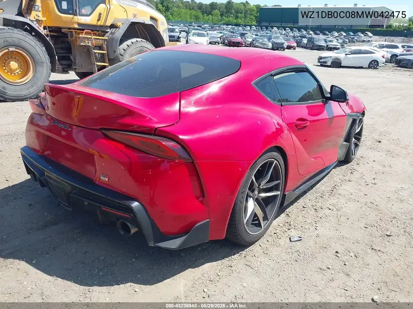2021 Toyota Gr Supra 3.0 Premium VIN: WZ1DB0C08MW042475 Lot: 45236948