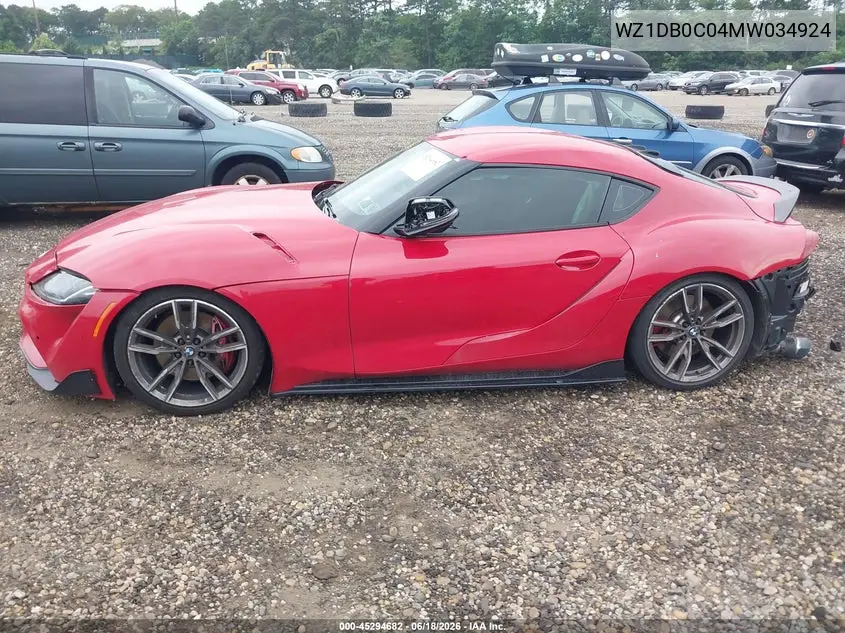 2021 Toyota Gr Supra 3.0 Premium VIN: WZ1DB0C04MW034924 Lot: 45294682