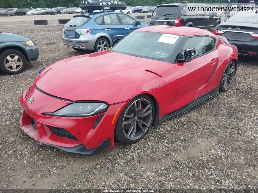 2021 Toyota Gr Supra 3.0 Premium VIN: WZ1DB0C04MW034924 Lot: 45294682