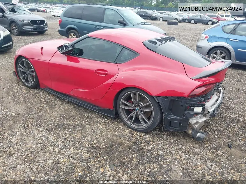 2021 Toyota Gr Supra 3.0 Premium VIN: WZ1DB0C04MW034924 Lot: 45294682