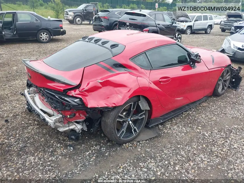 2021 Toyota Gr Supra 3.0 Premium VIN: WZ1DB0C04MW034924 Lot: 45294682