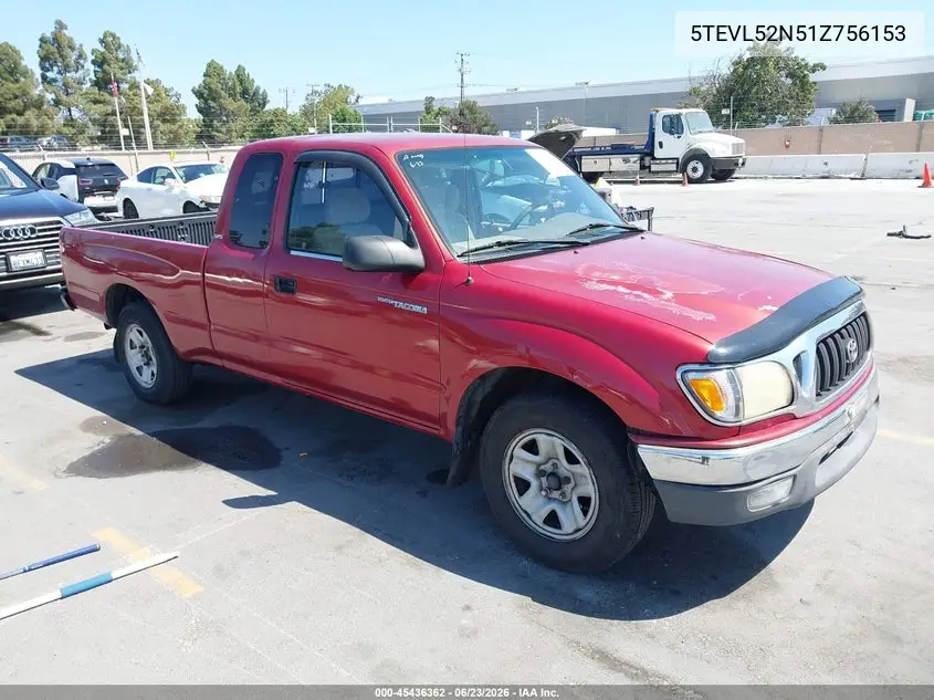 2001 Toyota Tacoma VIN: 5TEVL52N51Z756153 Lot: 45436362