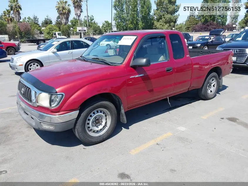2001 Toyota Tacoma VIN: 5TEVL52N51Z756153 Lot: 45436362