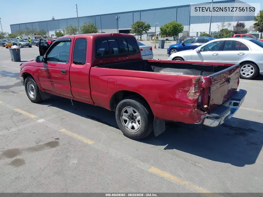 2001 Toyota Tacoma VIN: 5TEVL52N51Z756153 Lot: 45436362