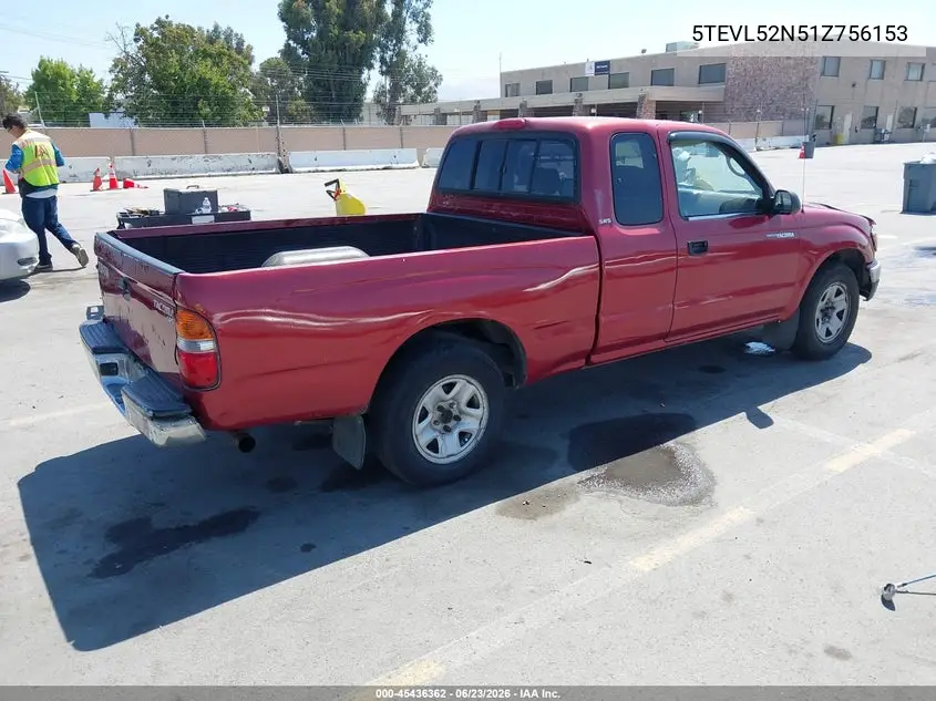 2001 Toyota Tacoma VIN: 5TEVL52N51Z756153 Lot: 45436362