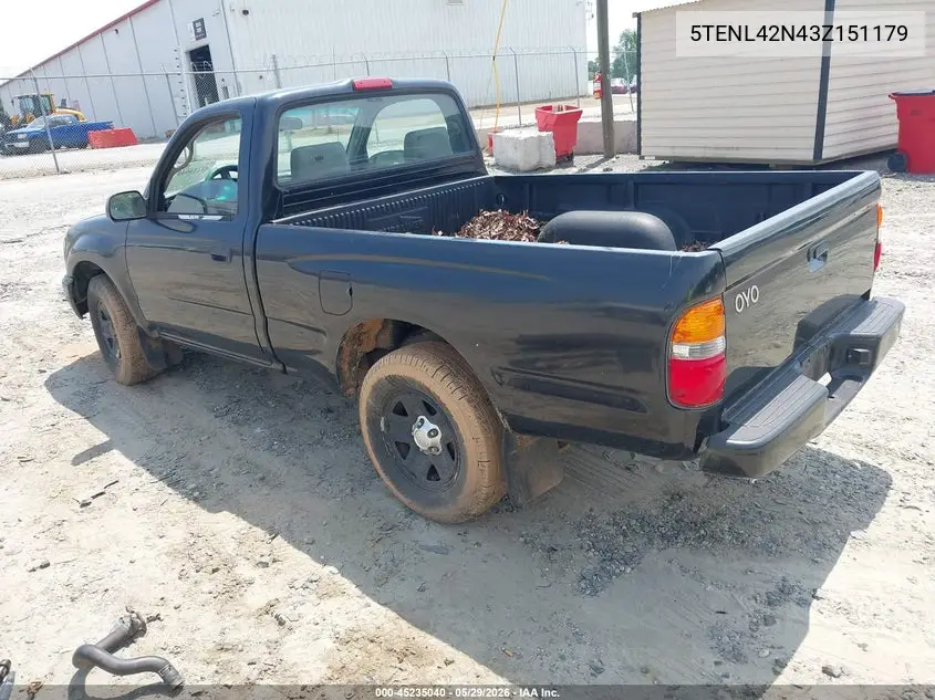 2003 Toyota Tacoma VIN: 5TENL42N43Z151179 Lot: 45235040