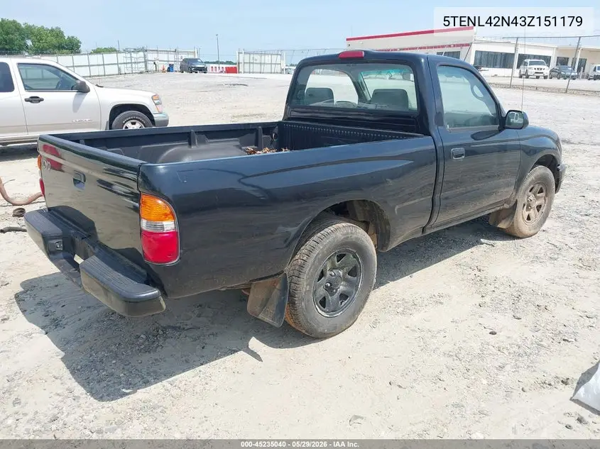 2003 Toyota Tacoma VIN: 5TENL42N43Z151179 Lot: 45235040