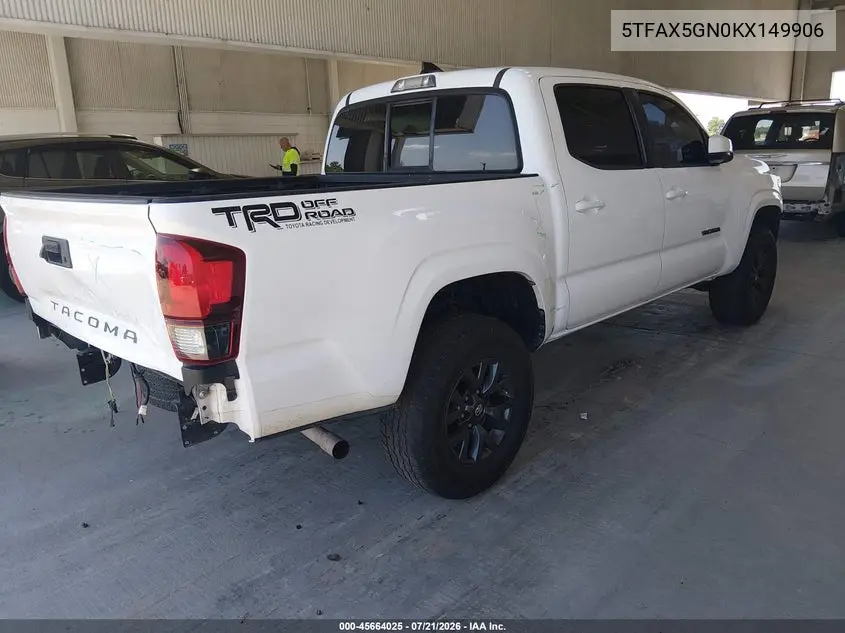 2019 Toyota Tacoma Sr VIN: 5TFAX5GN0KX149906 Lot: 45664025
