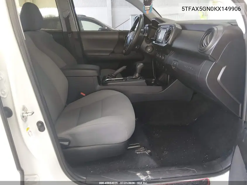 2019 Toyota Tacoma Sr VIN: 5TFAX5GN0KX149906 Lot: 45664025