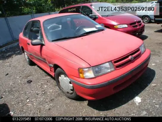 1993 Toyota Tercel VIN: JT2EL43S3P0259280 Lot: 2315451