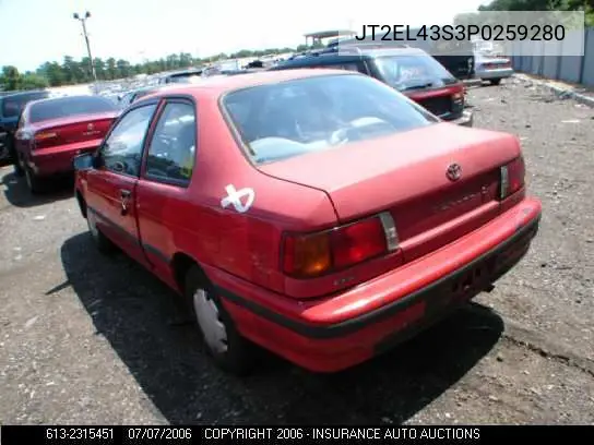 1993 Toyota Tercel VIN: JT2EL43S3P0259280 Lot: 2315451
