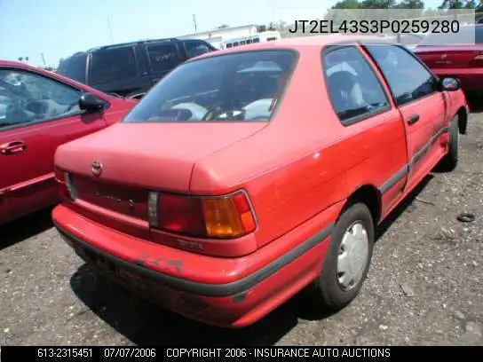 1993 Toyota Tercel VIN: JT2EL43S3P0259280 Lot: 2315451