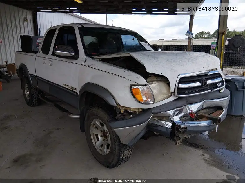 2000 Toyota Tundra Sr5 V8 VIN: 5TBRT3418YS090020 Lot: 45615966