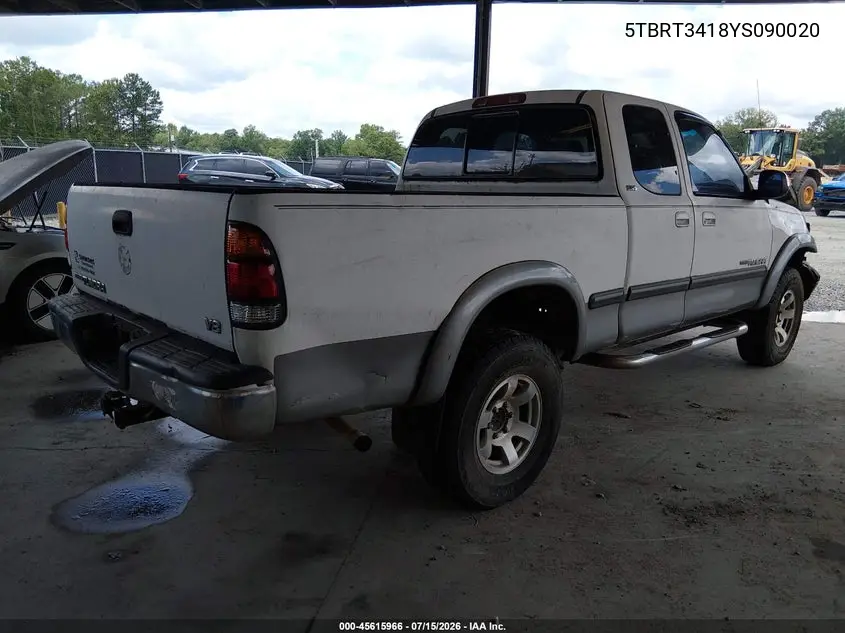 2000 Toyota Tundra Sr5 V8 VIN: 5TBRT3418YS090020 Lot: 45615966