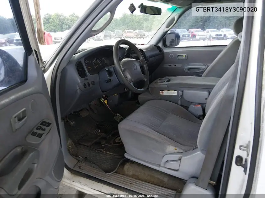 2000 Toyota Tundra Sr5 V8 VIN: 5TBRT3418YS090020 Lot: 45615966