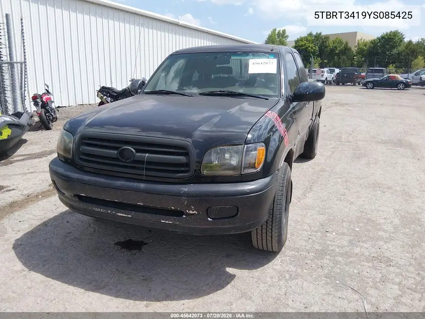 2000 Toyota Tundra Sr5 V8 VIN: 5TBRT3419YS085425 Lot: 45642073
