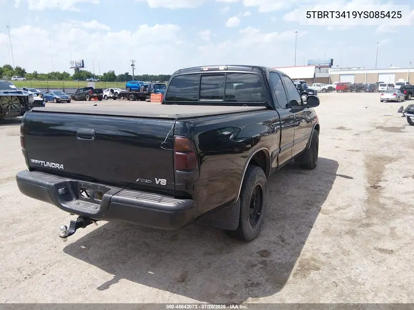 2000 Toyota Tundra Sr5 V8 VIN: 5TBRT3419YS085425 Lot: 45642073