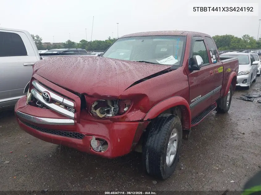 2003 Toyota Tundra Sr5 V8 VIN: 5TBBT441X3S424192 Lot: 45347115