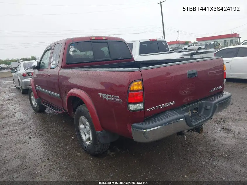 2003 Toyota Tundra Sr5 V8 VIN: 5TBBT441X3S424192 Lot: 45347115