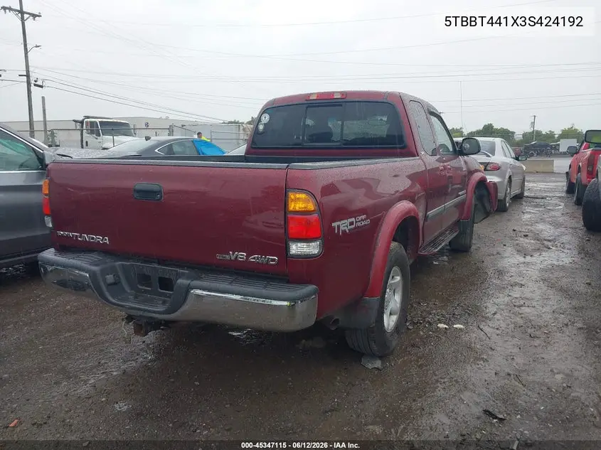 2003 Toyota Tundra Sr5 V8 VIN: 5TBBT441X3S424192 Lot: 45347115