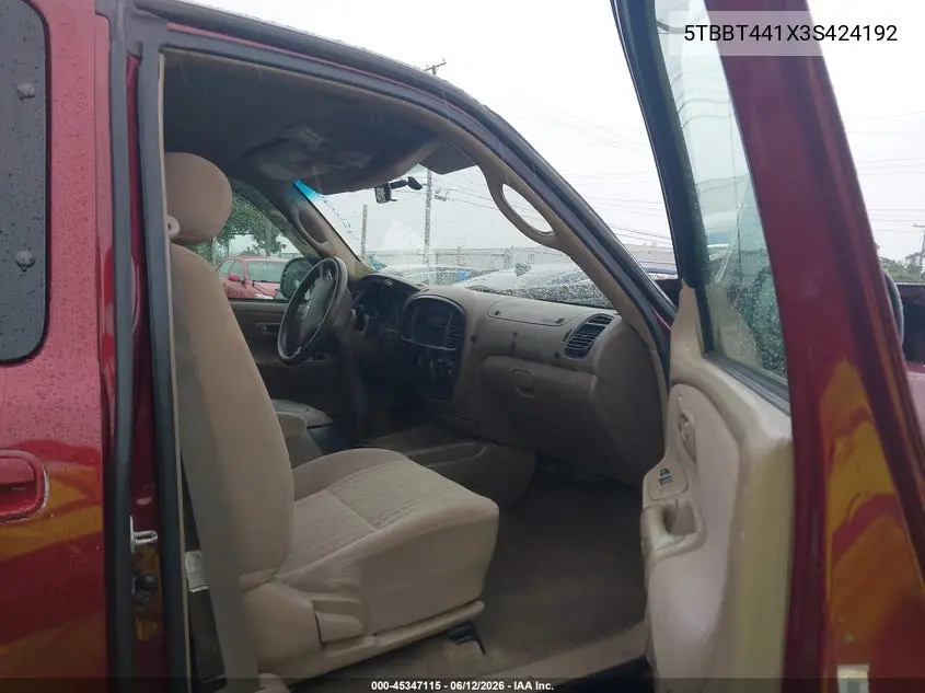 2003 Toyota Tundra Sr5 V8 VIN: 5TBBT441X3S424192 Lot: 45347115