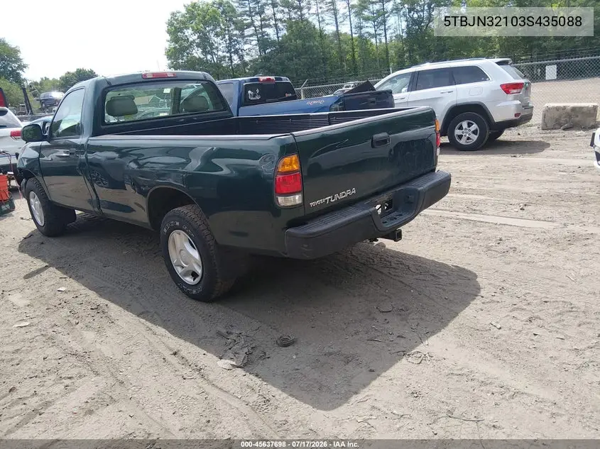 2003 Toyota Tundra VIN: 5TBJN32103S435088 Lot: 45637698