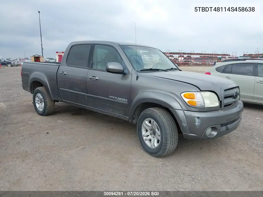 2004 Toyota Tundra Double Cab Limited VIN: 5TBDT48114S458638 Lot: 30094281