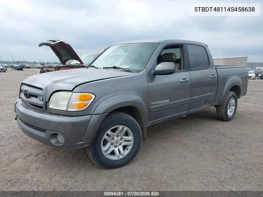 2004 Toyota Tundra Double Cab Limited VIN: 5TBDT48114S458638 Lot: 30094281